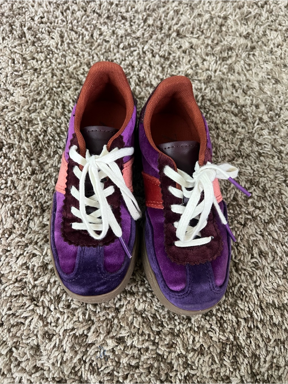 Zara Girls Purple Velvet Lace-Up Sneakers with Coral Accent